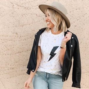 Splatter paint lighting bolt tee